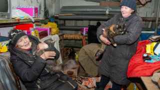 Женщины с кошками в бомбоубежище в Харькове.